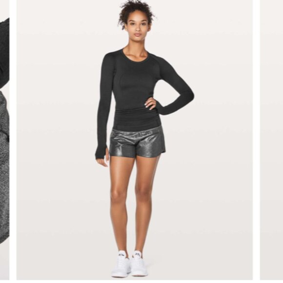 Lululemon Run Times Short II 4" Luminosity Foil Print Black Silver / Black Sz 6 - Picture 13 of 14